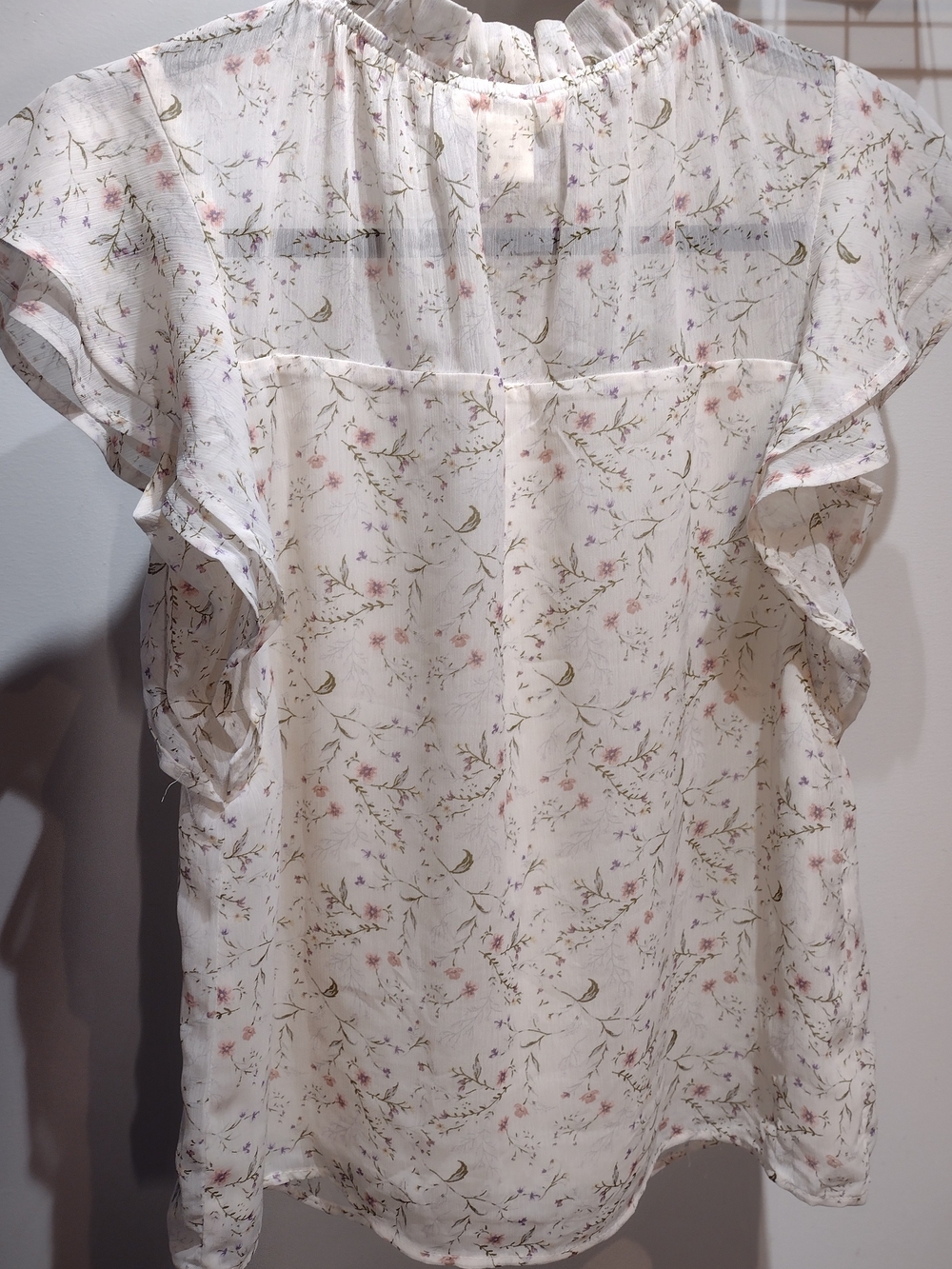 Last Chance Monteau Cream Floral Ruffle-Sleeve Blouse (Sz S) Garden Feminine - Picture 7 of 10